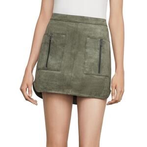 BCBGMaxazria Olive Green Patch Pocket Faux Suede Mini Skirt Women's Size Small